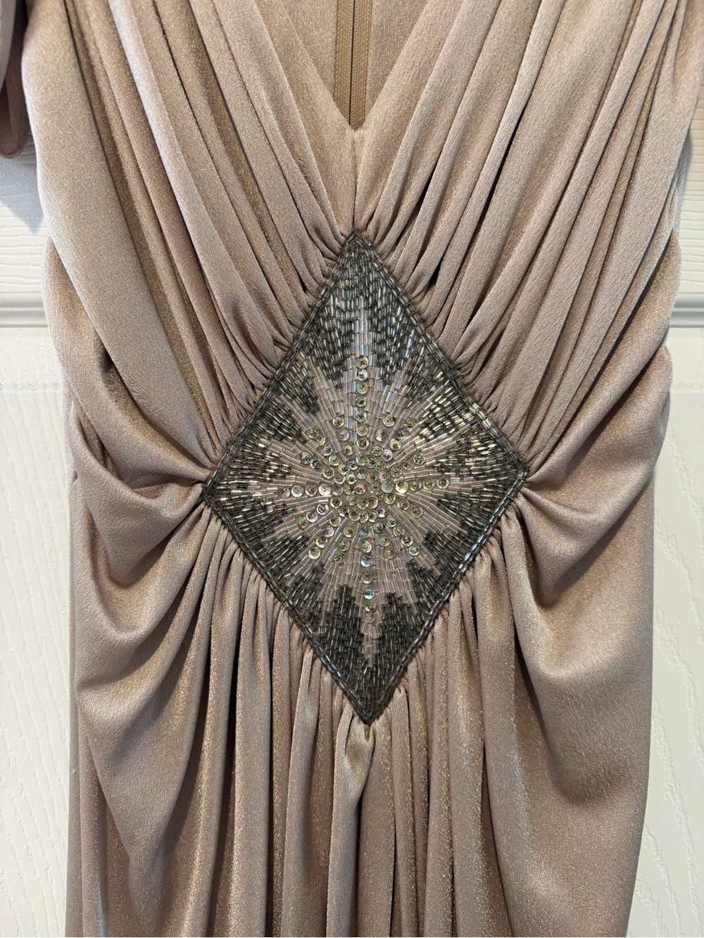 Cache Taupe Midi Dress with Beaded Accents - Picture 2 of 4